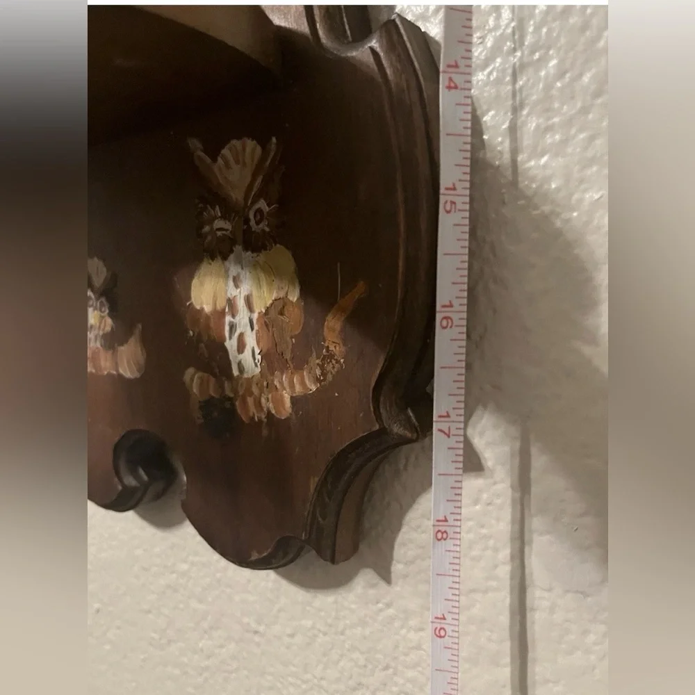 Vintage Handmade Ozark Wood Mirror Wall Sconce Shelf Owl Painted Rustic Candle